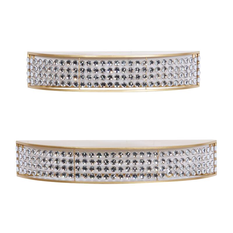 Metal Half-Moon Wall Shelf with Crystal Embellishments - Set of 2 Gold - Roche River Decor - 7"W x 28"L x 5"H