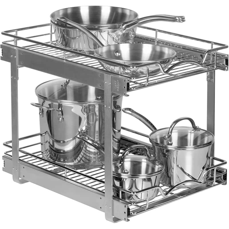 Hold N’ Storage Pull Out Cabinet Organizer 2 Tier – Heavy Duty Metal with Lifetime Limited Warranty - Anti Rust Chrome Finish