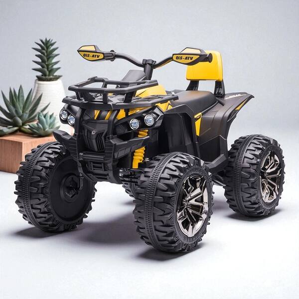 slide 2 of 15, 12V Kids Electric Ride-On ATV Quad with Music, LED Headlights, USB/MP3, Wide Wheels & Rechargeable Battery for Boys & Girls Yellow
