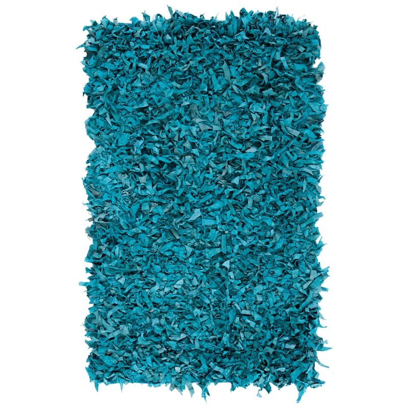 SAFAVIEH Handmade Leather Shag Carlijn Modern Leather Rug - 3' x 5' - Light Blue - Rectangle