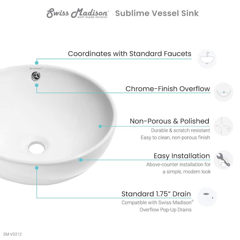 Swiss Madison Sublime® Round Ceramic Bathroom Vessel Sink Bowl