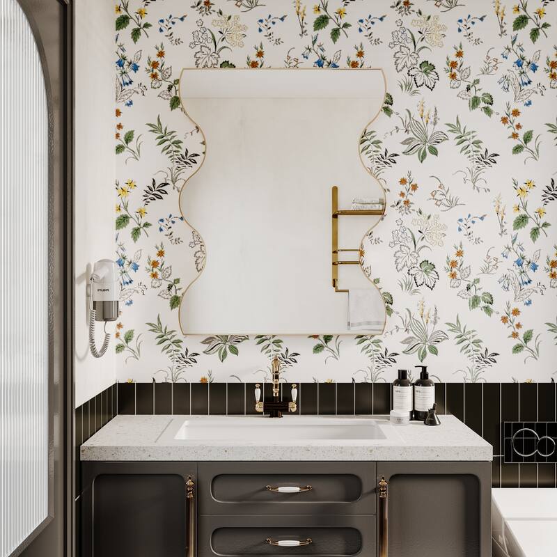 30" x 35" Black/ Gold Rectangular Wall Mount Bathroom Vanity Mirror Vertical and Horizontal Hang