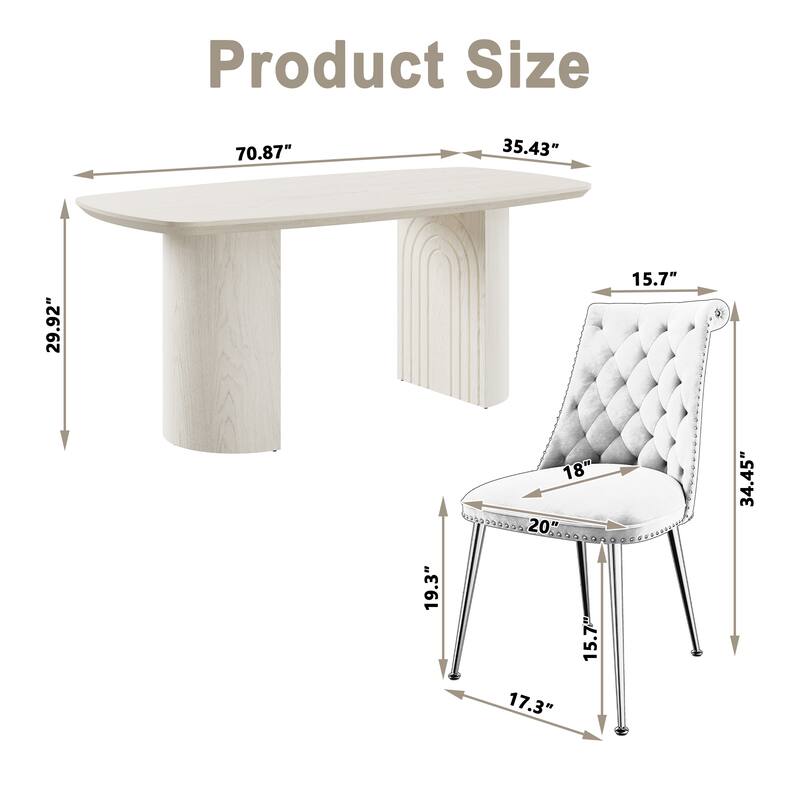 7-Piece Clihome Modern Wood Table Velvet Chair Dining Set