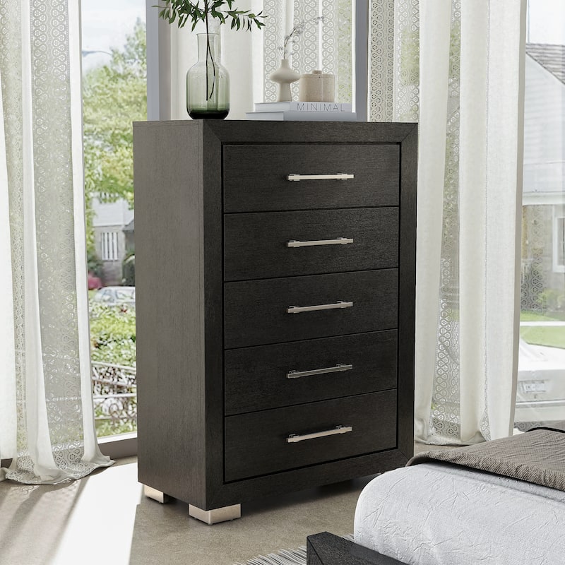 Furniture of America Alaric Modern Black Solid Wood 5-Drawer Storage Chest With Cedar-Lined Bottom Drawer - Black