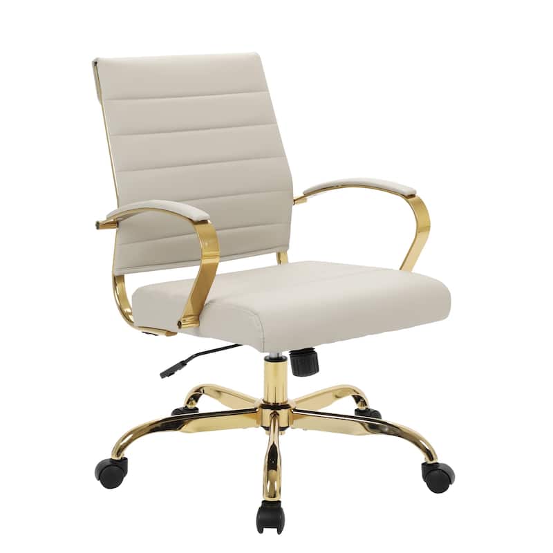 Mid-Century Office Chair - Gold Frame, Adjustable Height, Leather Desk Chair - Modern Ergonomic Comfort
