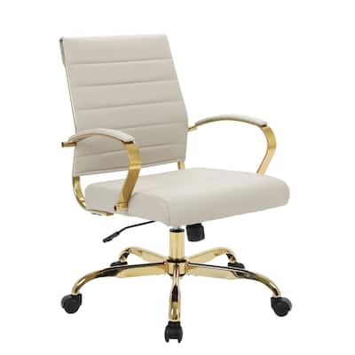 Mid-Century Office Chair - Gold Frame, Adjustable Height, Leather Desk Chair - Modern Ergonomic Comfort
