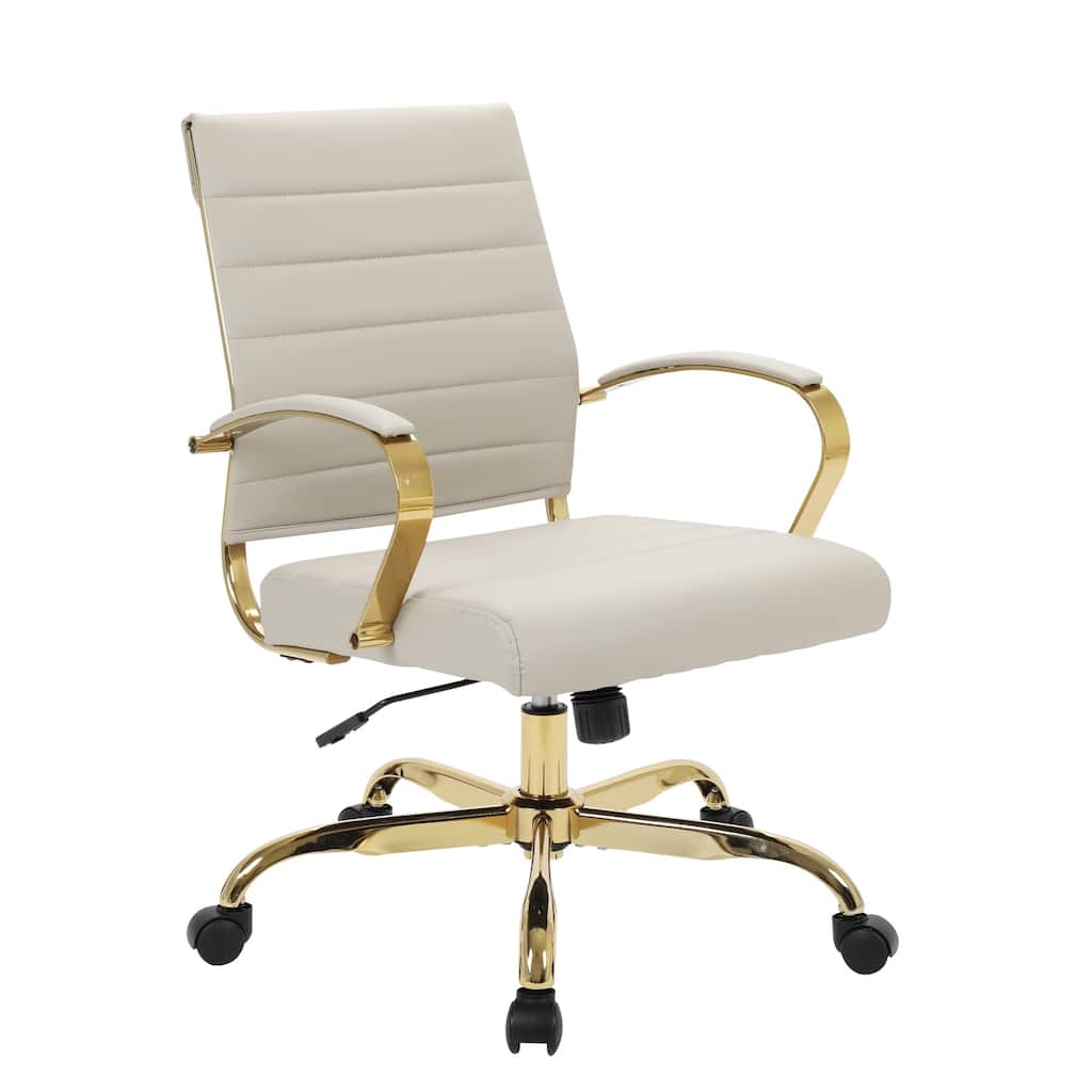 Mid-Century Office Chair - Gold Frame, Adjustable Height, Leather Desk Chair - Modern Ergonomic Comfort