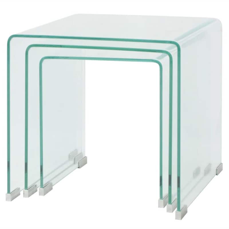 vidaXL Three Piece Nesting Table Set Tempered Glass Clear