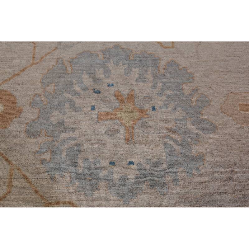 Hand Knotted Oriental 100% Wool Carpet Transitional All-Over Beige & Ivories Oushak Area Rug - 14' 9'' X 12' 6''