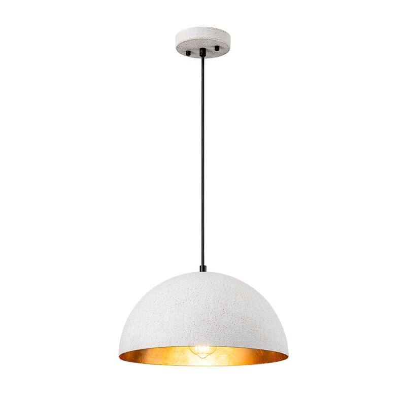 Single-Light Distressed White Gold Foil Metal Dome Pendant - 13.8in