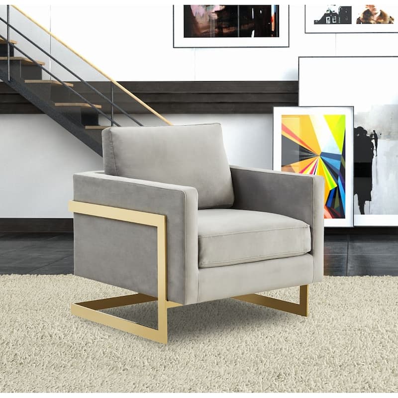 Lincoln Modern Velvet Upholstered Accent Designer Lounge Chair with Gold Frame for Living Room, Bedroom and Home Office - 34"