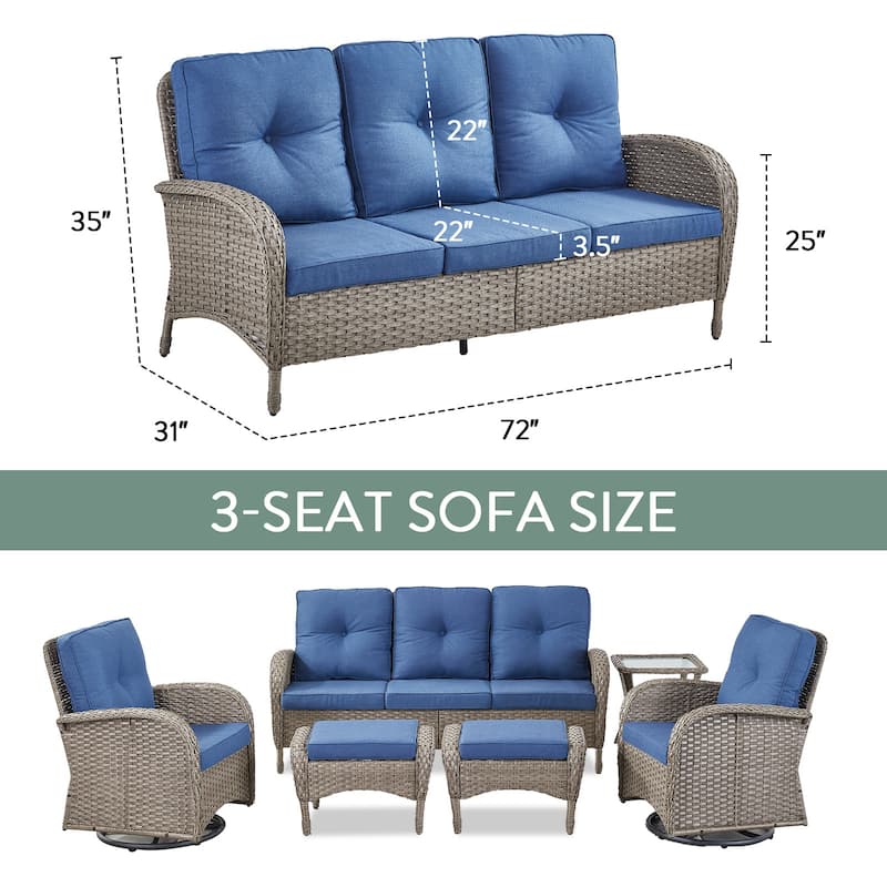 Pocassy Patio Outdoor Sofa Swivel Chairs with Ottman Table Set