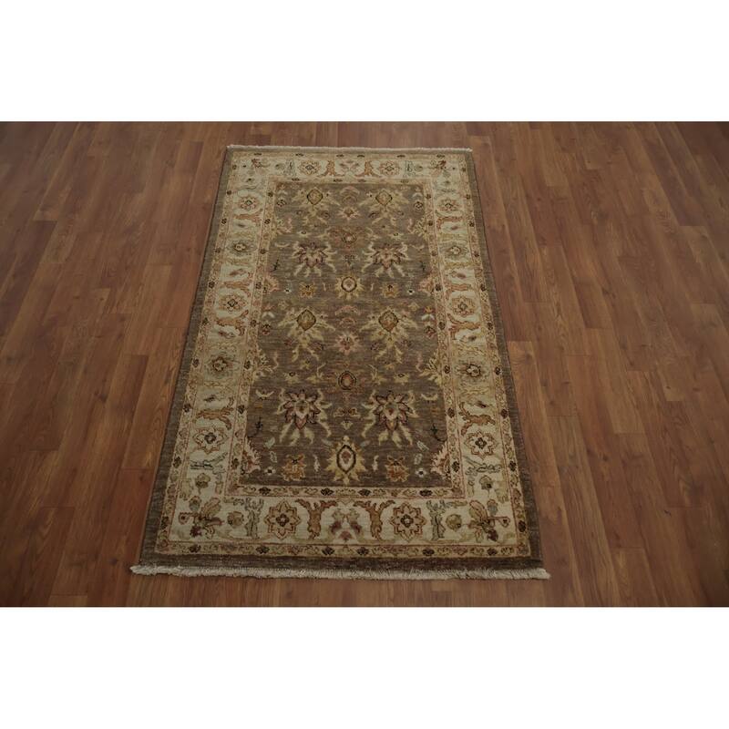 Hand Knotted Oriental 100% Wool Carpet Traditional Floral Brown Peshawar Area Rug - 5' 2'' X 3' 0''