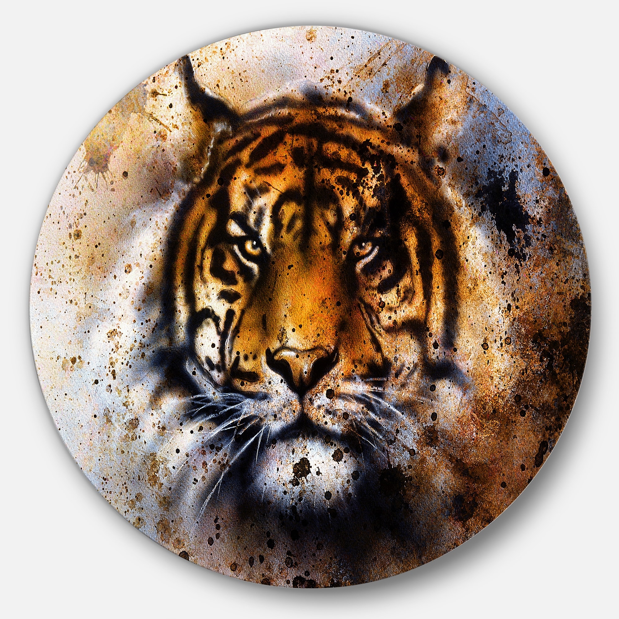 Designart Tiger Collage With Rust Design Animal Digital Art Circle Wall Art Overstock 14264965 Tiger print wall art home decor inspirational art mid century | etsy. overstock com
