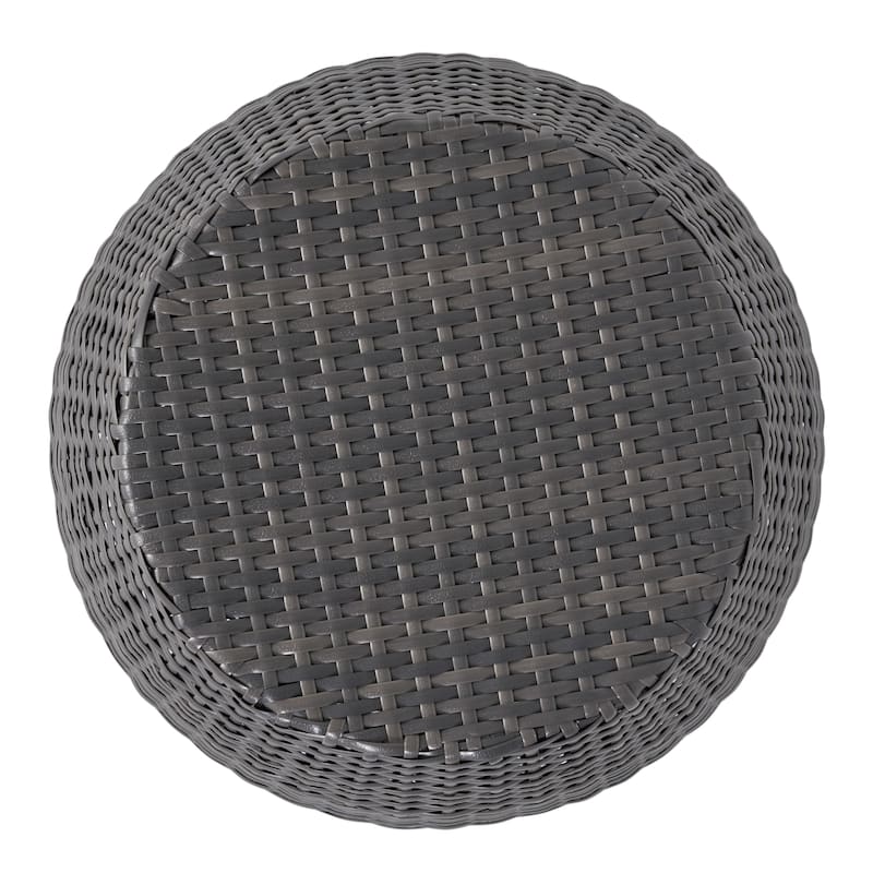 Roomfitters Outdoor Wicker Side Table, 14" Square Patio Accent Table for Garden, Balcony or Deck, Grey