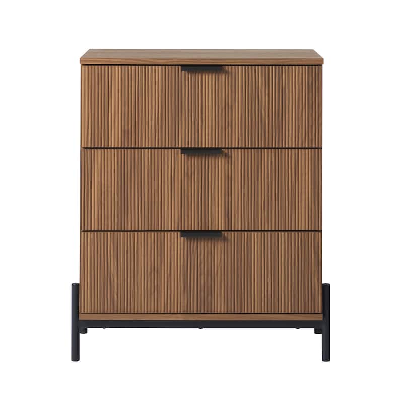 Mid-Century 3-Drawer Chest with Reeded Drawer Fronts for Living Room, Bedroom and Office, Mocha