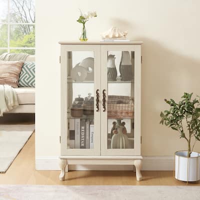 Curio Cabinet with Tempered Glass Doors and Adjustable Shelves Light Bulb Included