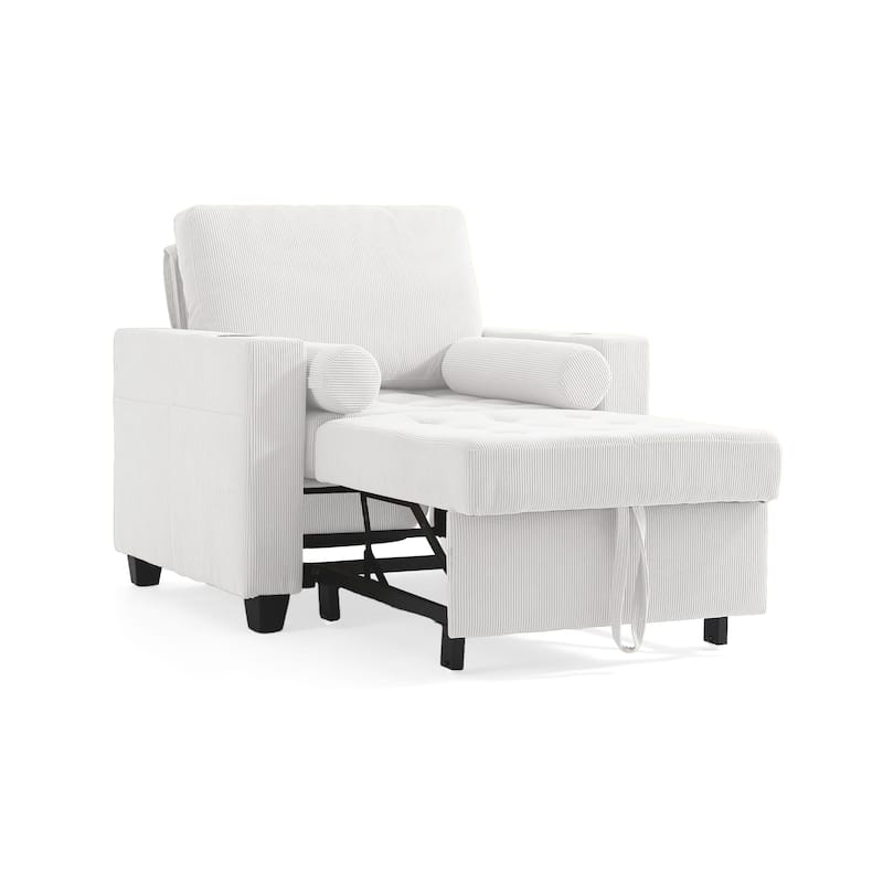 3-in-1 Corduroy Sleeper Sofa Pull-Out Bed Convertible Adjustable Loveseat with USB Port