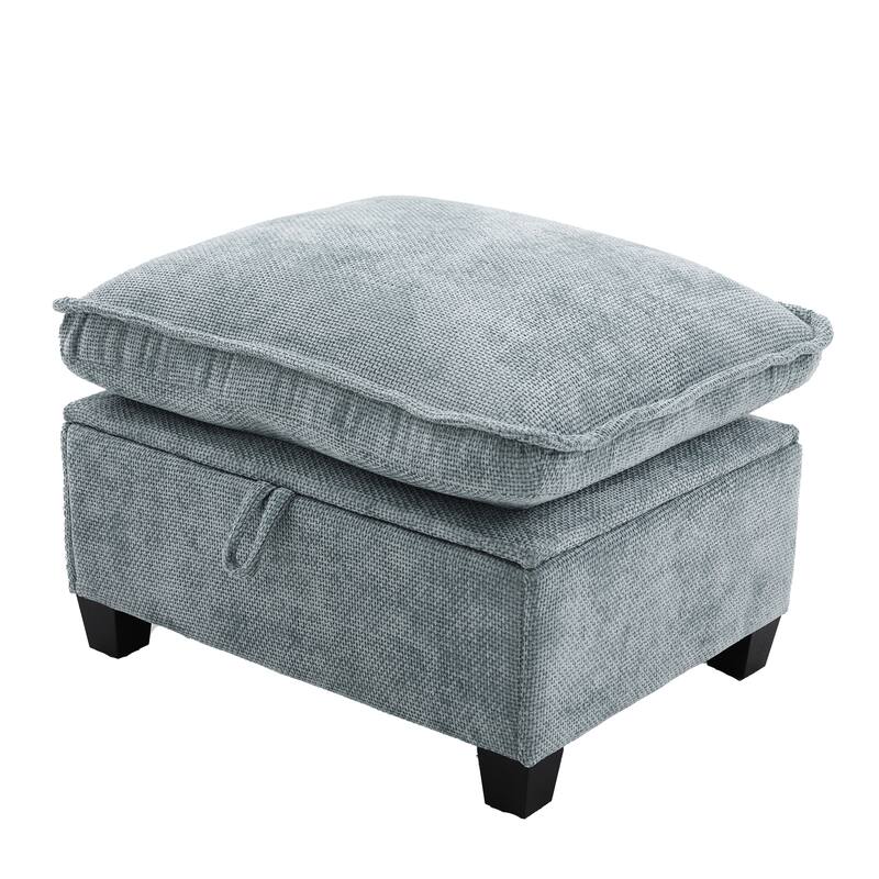 Chenille U-shape Sectional Sofa with Chaise and Storage Ottoman, Modular Couch with USB/Type-C Ports, Side Pockets, Phone Holder