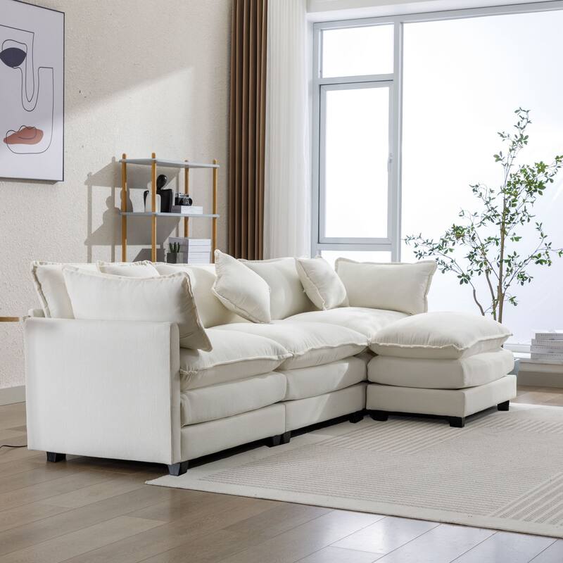 112.2" Modern L-Shaped 4-Seat Sectional Sofa with Removable Ottoman, 5 Plush Pillows, and Sturdy Construction