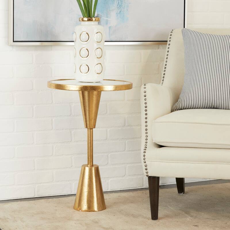 Gold Metal Contemporary Accent Table with Mirrored Glass Top - Gold