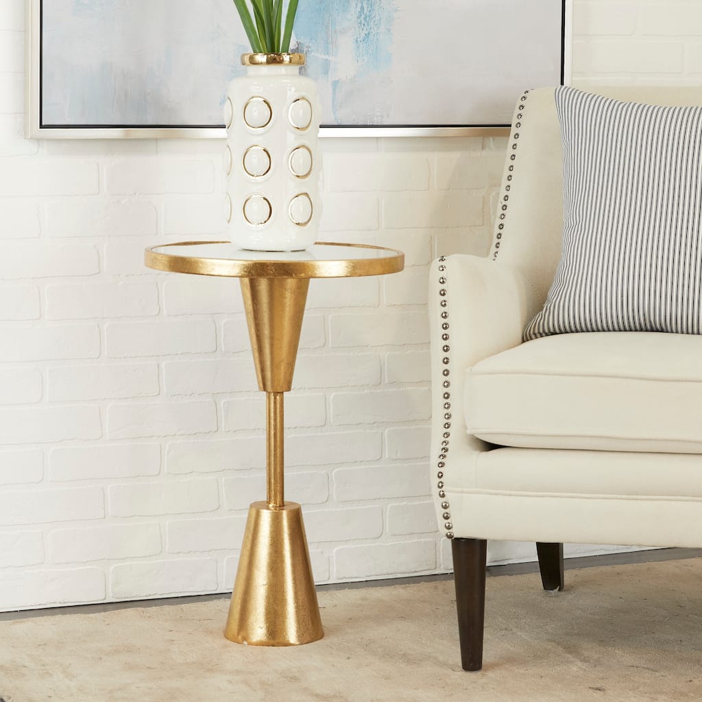 Gold Metal Contemporary Accent Table with Mirrored Glass Top