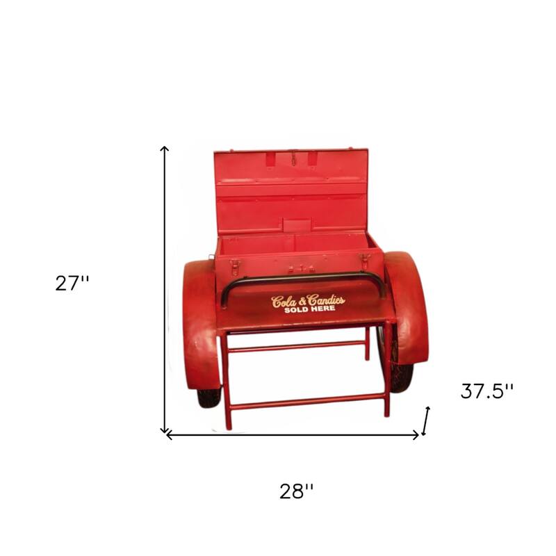HomeRoots Retro Red Metal Delivery Box Accent Side Table - 28' X '27' X '37.5