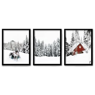 (Set of 3) Triptych Wall Art Wall Art Cabin Snow Storms by Tanya Shumkina Framed Prints - Variety of Sizes and Colors