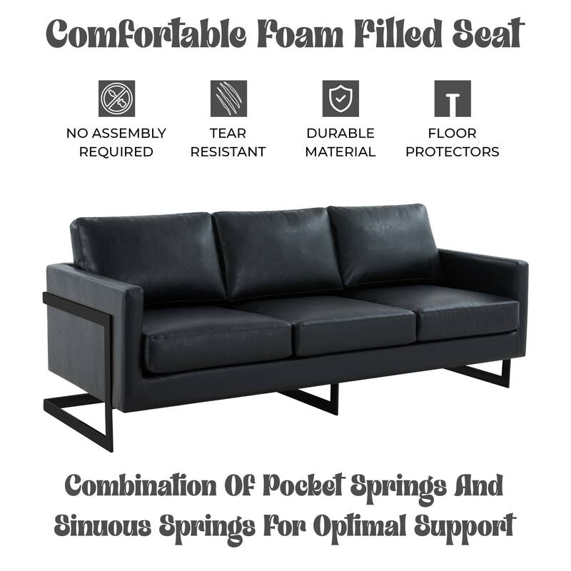 Lincoln Modern Minimalist Leather 3-Seater Sofa Couch w Removable Cushions in Stainless Steel Base for Living Room Bedroom