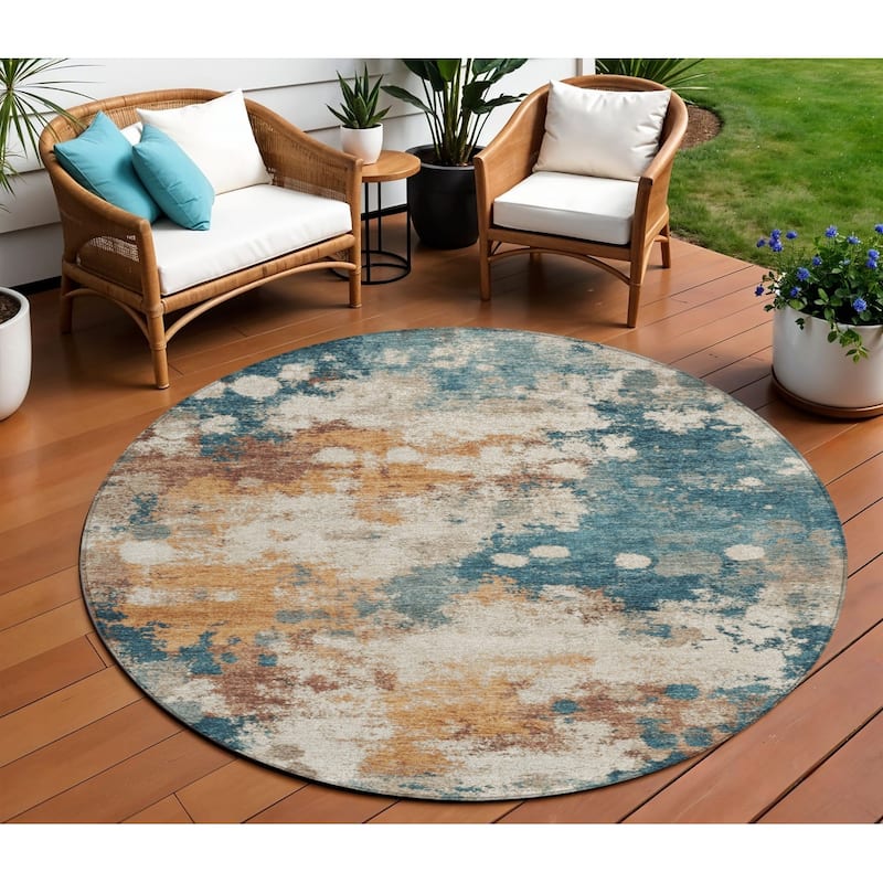 HomeRoots Abstract Transitional Rectangle Outdoor Rug - 8' Round