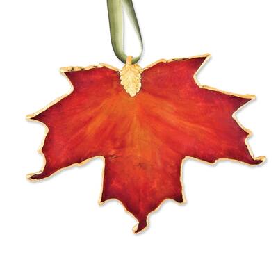 Curata Lacquer Dipped 24k Trim Orange Sugar Maple Decorative Real Leaf