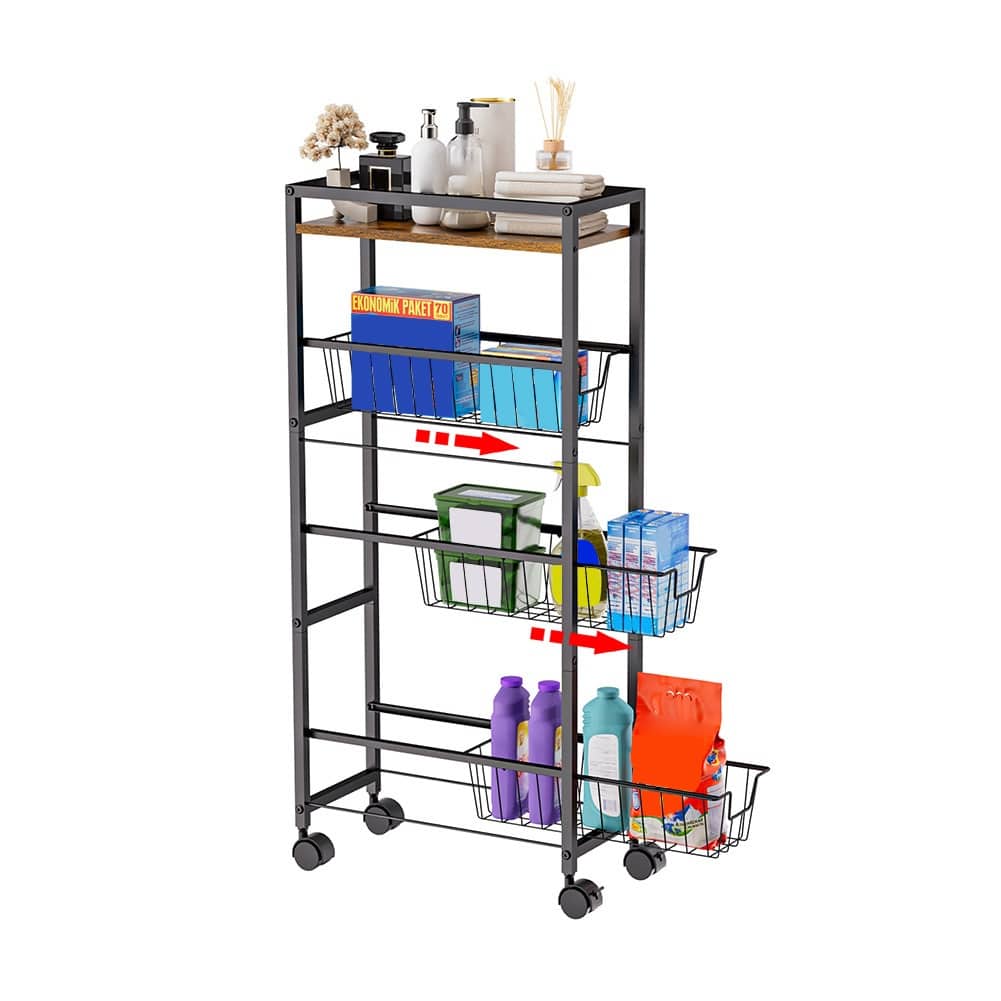 Slim Storage Cart 4 Tier Slim Rolling Storage Cart With Wheels Wood Top Narrow Sliding