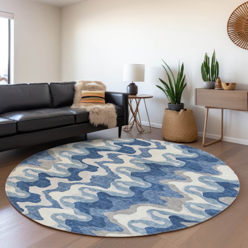 Machine Washable Indoor/ Outdoor Chantille Abstract Ripples Rug