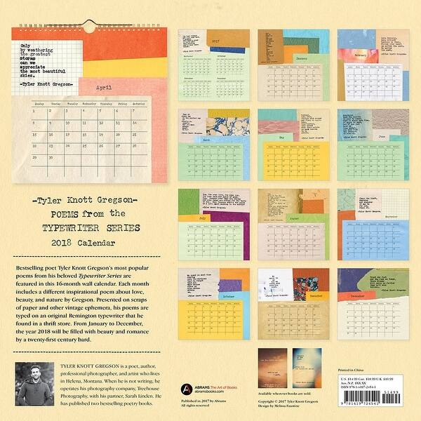 Shop Tyler Knott Gregson Typewriter Wall Calendar More Inspiration By Abrams Overstock 18143431