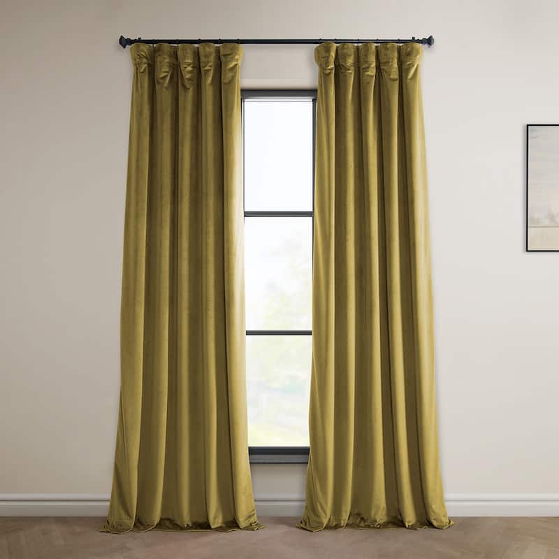 Exclusive Fabrics Heritage Plush Velvet Room Darkening Curtain (1 Panel) - Luxurious Single Drapery for Enhanced Room Darkening - 50 X 84 - Peat Green