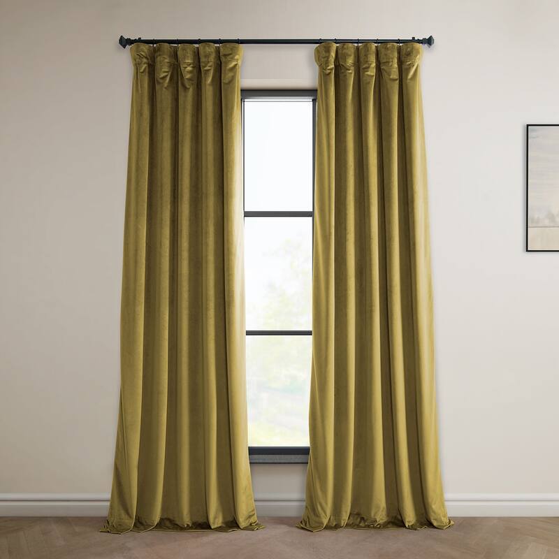 Exclusive Fabrics Heritage Plush Velvet Room Darkening Curtain (1 Panel) - Luxurious Single Drapery for Enhanced Room Darkening - 50 X 84 - Peat Green