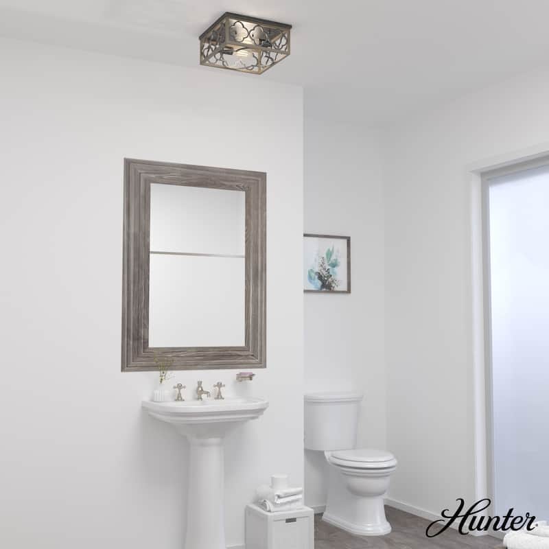 Hunter Gablecrest 2 Light Flush Mount Ceiling Light - Entry, Bathroom - Modern Farmhouse, Transitional, Distressed - Damp Rated!