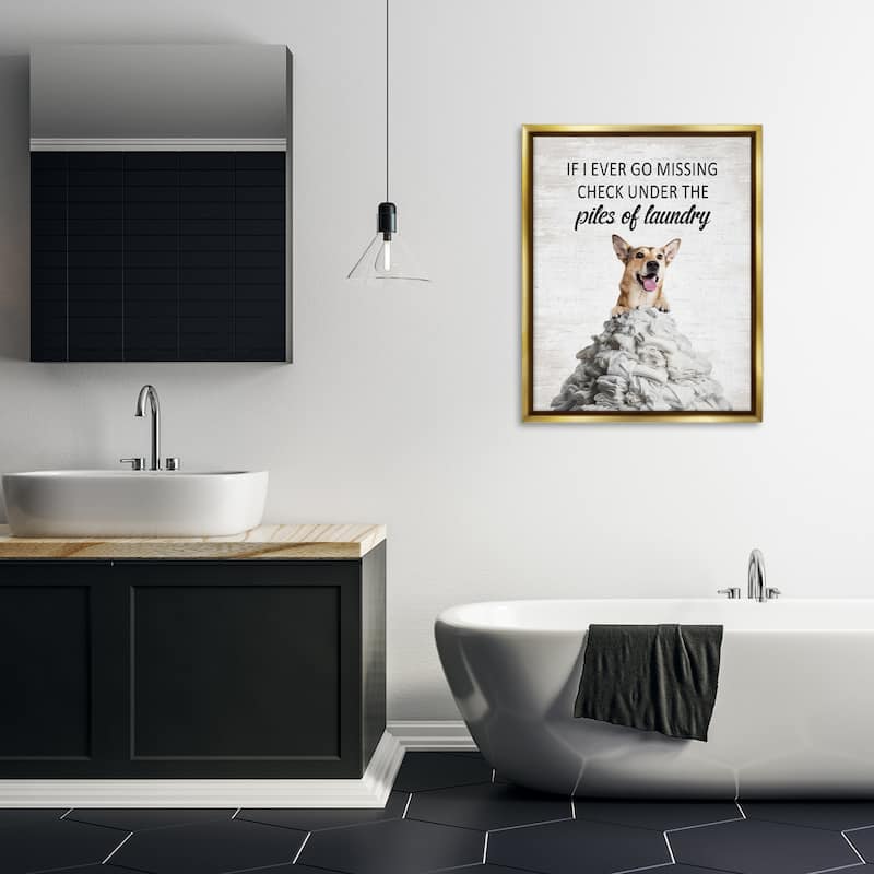 Stupell Piles Of Laundry Dog Framed Floater Canvas Wall Art Design By Lettered and Lined