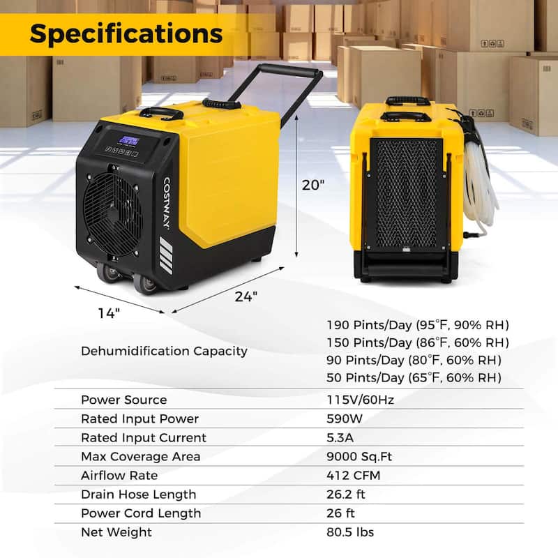 Costway 190 PPD Commercial Dehumidifier Rotational Molded Industrial - See Details