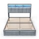 preview thumbnail 6 of 9, Queen Upholstered Platform Bed with LED Lights Storage Headboard Charging Ports