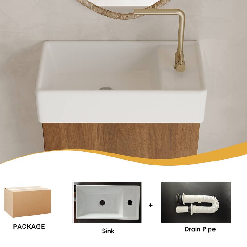 GDFStudio - Modern Compact 16.5" Floating Wall-Mounted Bathroom Vanity with Intergrated Ceramic Basin & Soft-Close Door