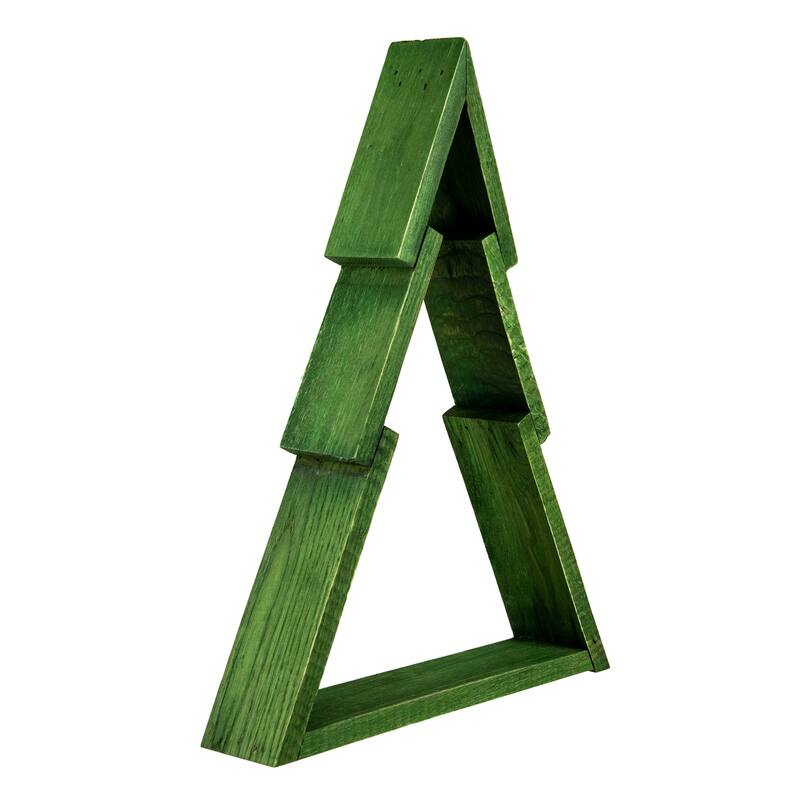 Geometric Wooden Christmas Tree Display - 12" - Green