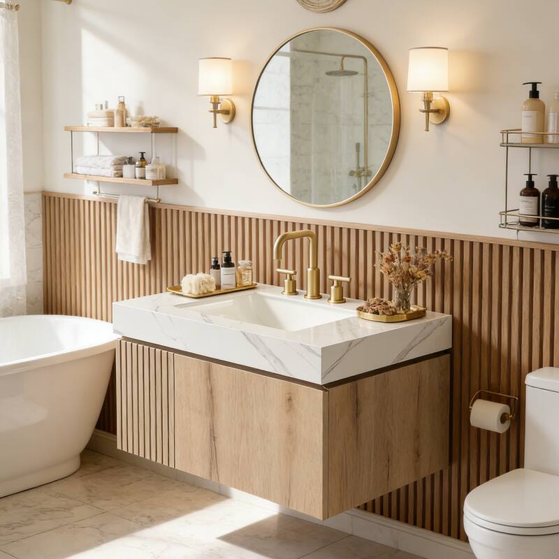 Floating Storage Bathroom Vanity with 3 Pre-drilled Faucet Holes