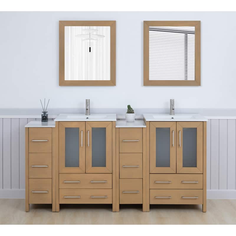 Vanity Art 72 in. Double Sink Bathroom Vanity with Top and Mirrors - 72 X 18.1 X 35.8