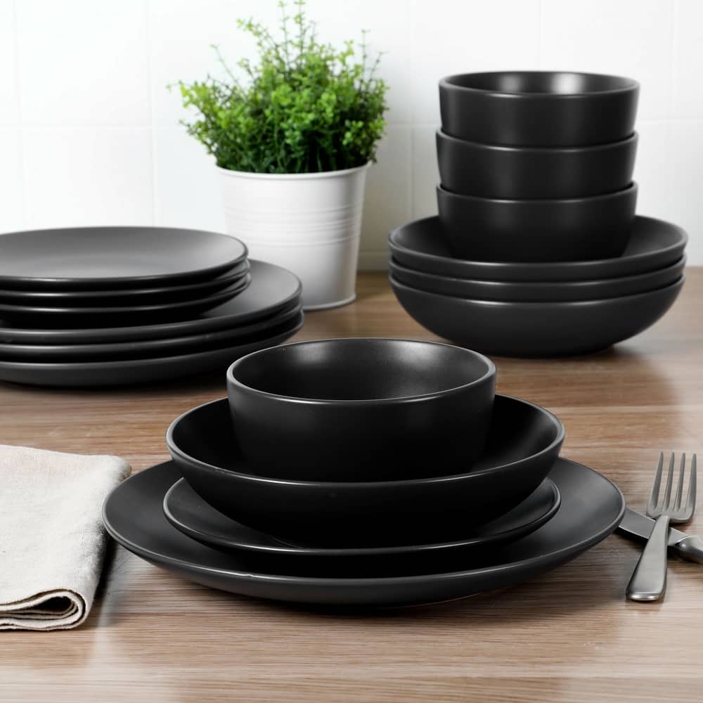 Gibson Home Queenslane 16-Piece Double Bowl Stoneware Dinnerware Set