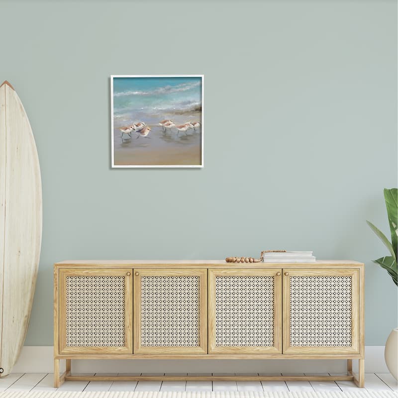 Stupell Coastal Sandpipers Beach Waves Shore Framed Giclee Art by Rick Novak