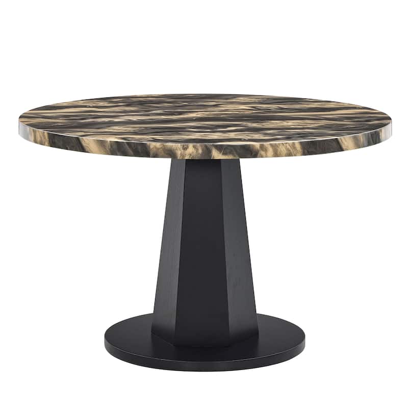 Roundhill Furniture Cavira Modern Faux Marble Dining Table with Wood Pedestal Base