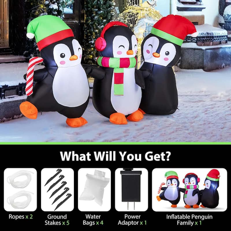 Christmas Inflatables LED Lighted Xmas Inflatable Penguin - Multicolor