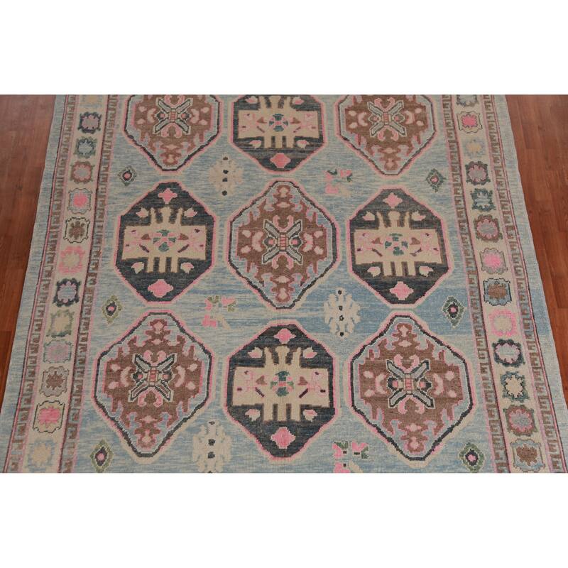 Hand Knotted Oriental 100% Wool Carpet Transitional Geometric Navy Blue & Blues Oushak Area Rug - 11' 1'' X 8' 5''