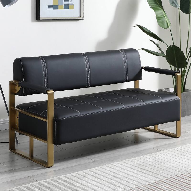 57.9" Width Upholstery Faux Bonded Leather Loveseat Sofa